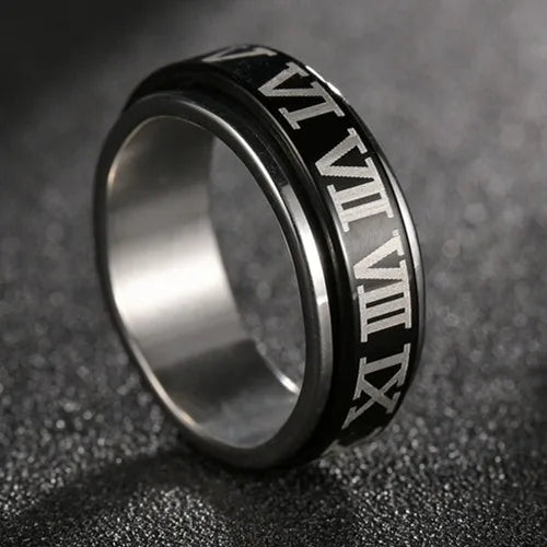 Bague Fidget Rotative en Acier Inoxydable – Chiffres Romains