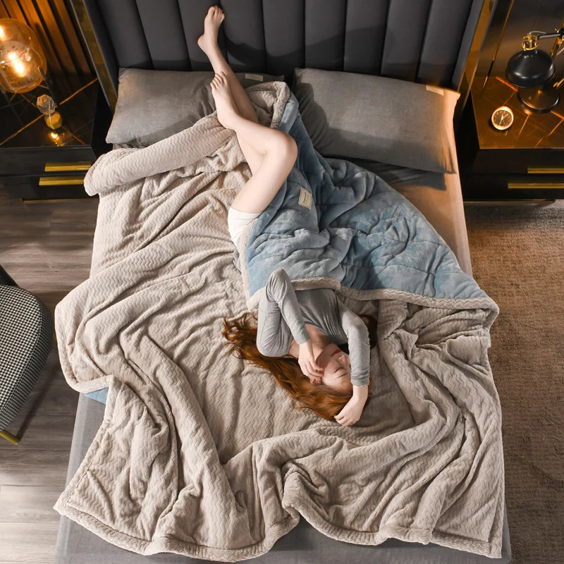 3-Layer Ribbed Velvet Blanket – Warm & Cozy for Winter