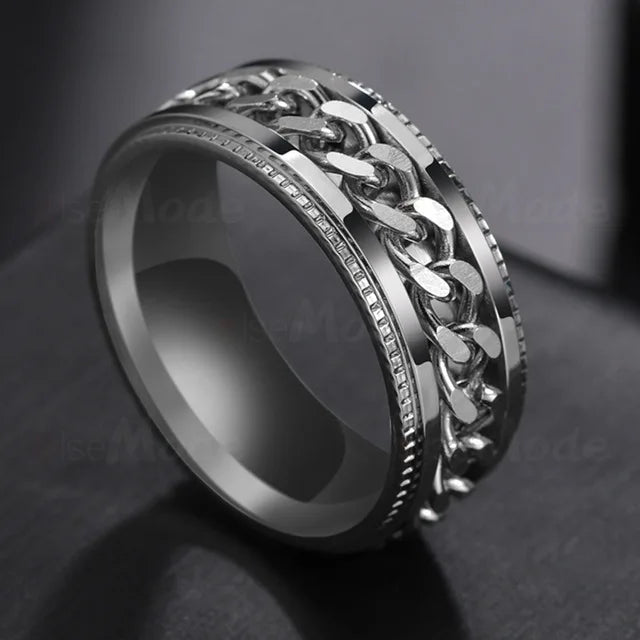 Bague Rotative Chaîne Acier Inoxydable - Bijou Méditation Moderne