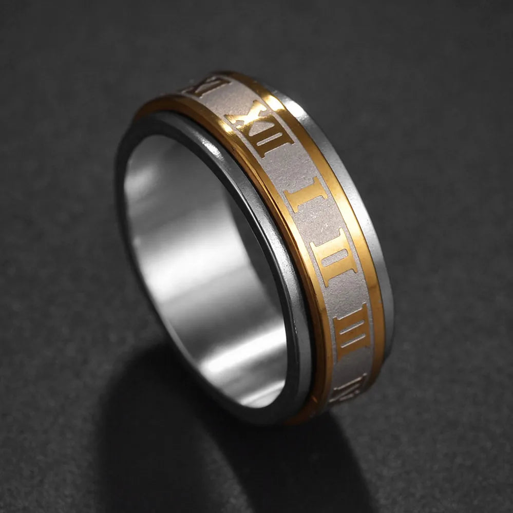 Bague Fidget Rotative en Acier Inoxydable – Chiffres Romains