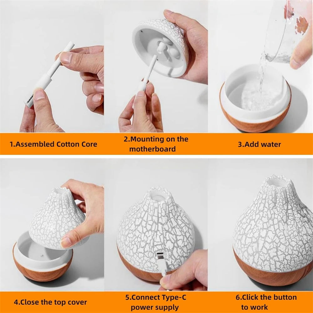 Humidificateur Volcano 300ml - Diffuseur 7 Couleurs LED