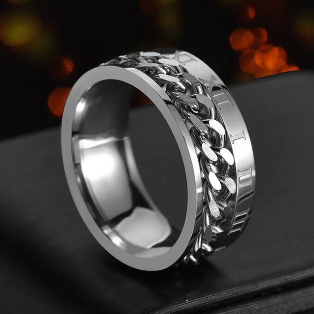 Bague Rotative Chaîne Acier Inoxydable - Bijou Méditation Moderne