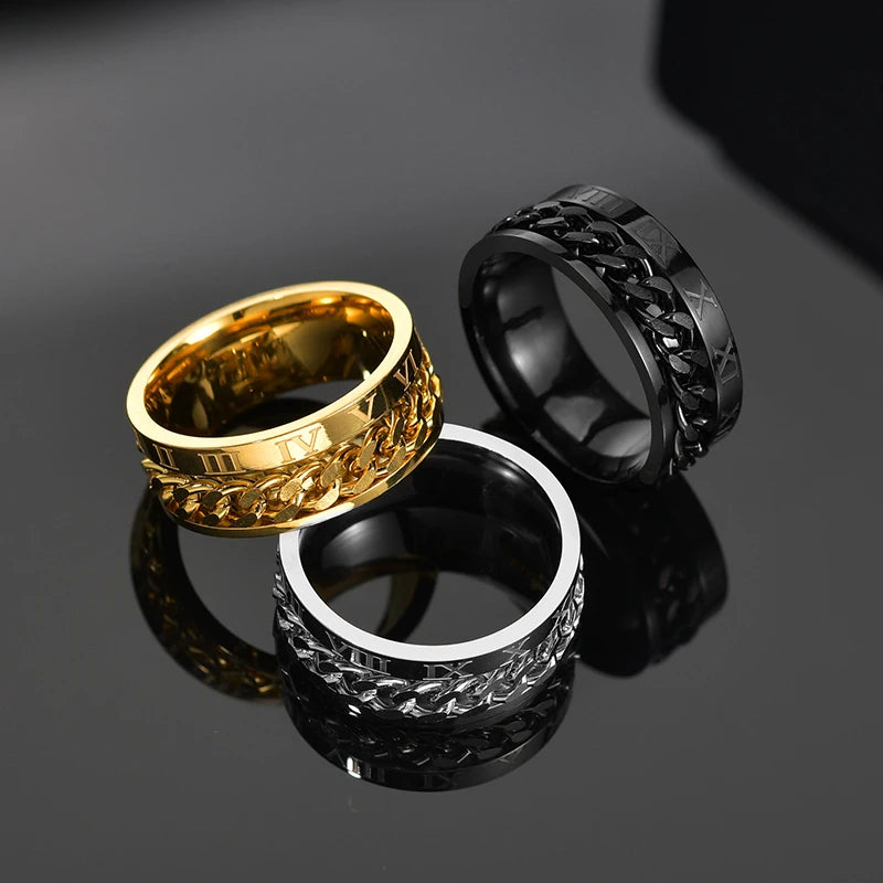 Bague Rotative Chaîne Acier Inoxydable - Bijou Méditation Moderne