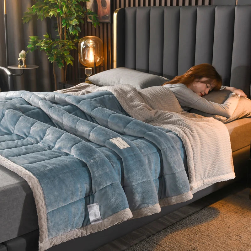 3-Layer Ribbed Velvet Blanket – Warm & Cozy for Winter