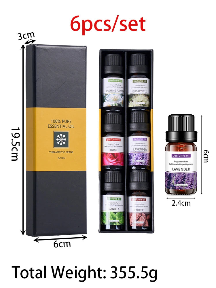 Ensemble 6 Huiles Essentielles Naturelles 10ml - Diffuseur Massage