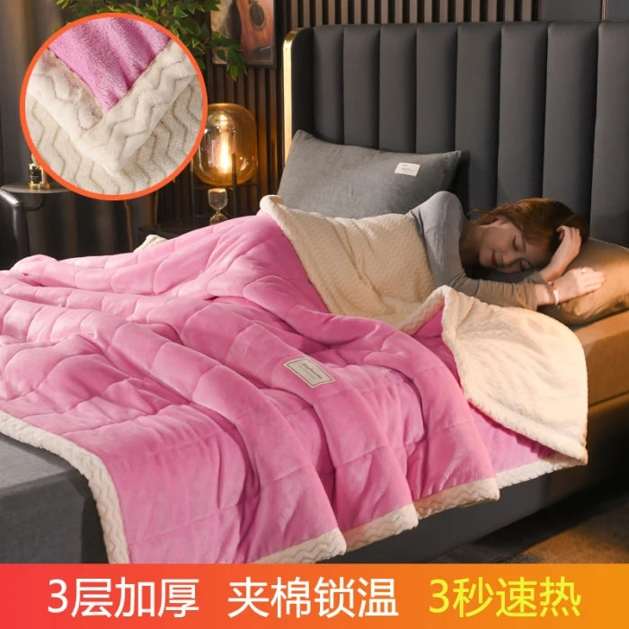 3-Layer Ribbed Velvet Blanket – Warm & Cozy for Winter