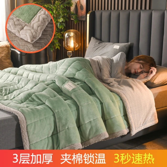 3-Layer Ribbed Velvet Blanket – Warm & Cozy for Winter