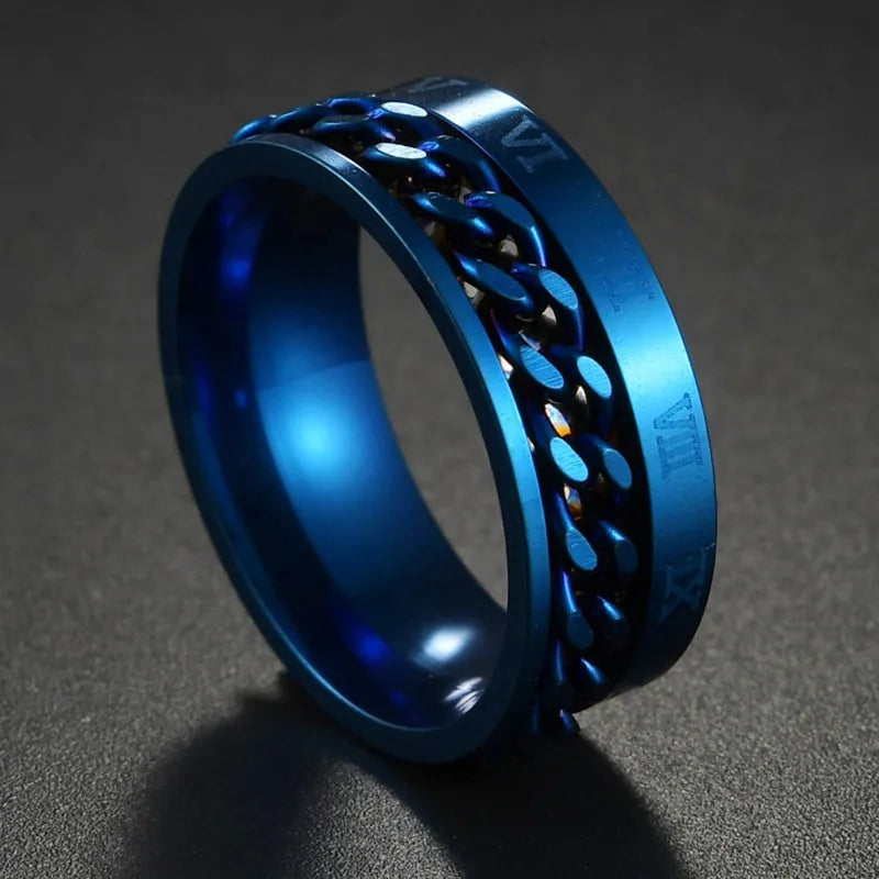 Bague Fidget Rotative en Acier Inoxydable – Chiffres Romains