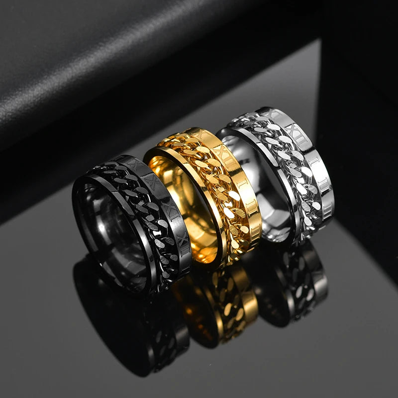 Bague Rotative Chaîne Acier Inoxydable - Bijou Méditation Moderne