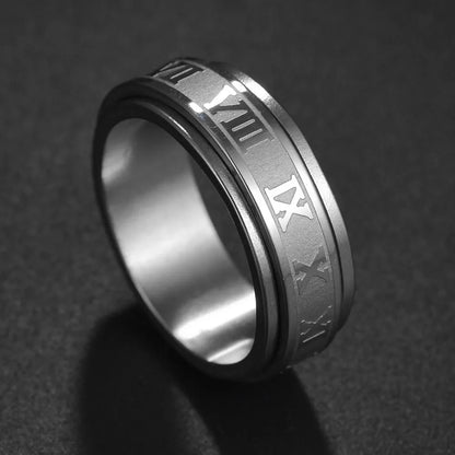 Bague Fidget Rotative en Acier Inoxydable – Chiffres Romains