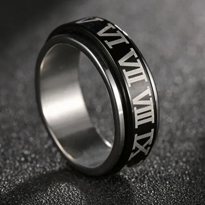 Bague Fidget Rotative en Acier Inoxydable – Chiffres Romains