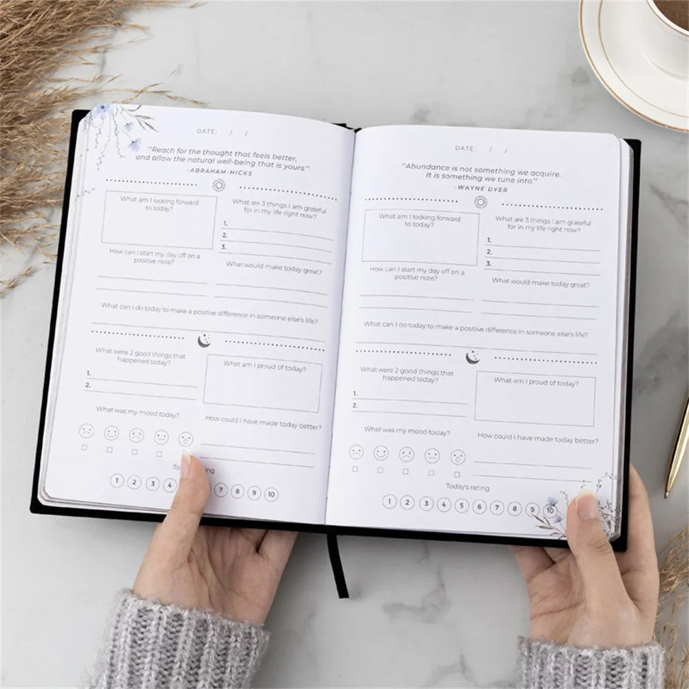 Five-Minute Gratitude Journal – Personal Development Notebook with Fabric Cover