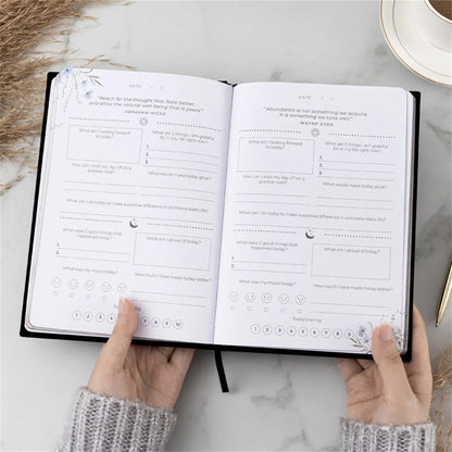 Five-Minute Gratitude Journal – Personal Development Notebook with Fabric Cover