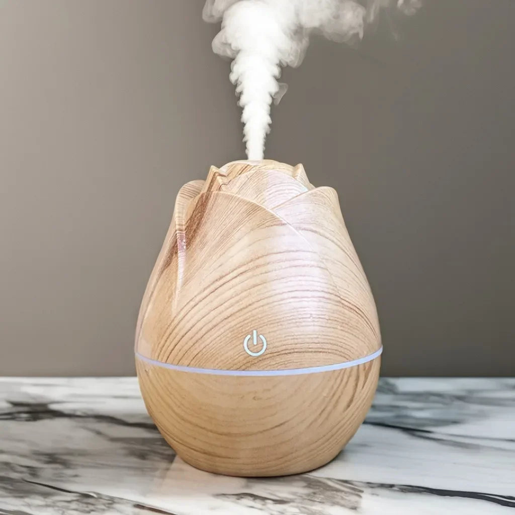 Humidificateur USB Bois Rose - Diffuseur LED Silencieux