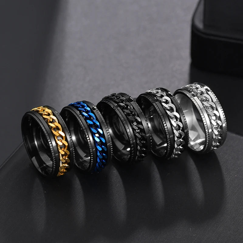 Bague Rotative Chaîne Acier Inoxydable - Bijou Méditation Moderne