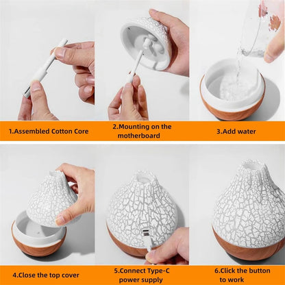 Humidificateur Volcano 300ml - Diffuseur 7 Couleurs LED