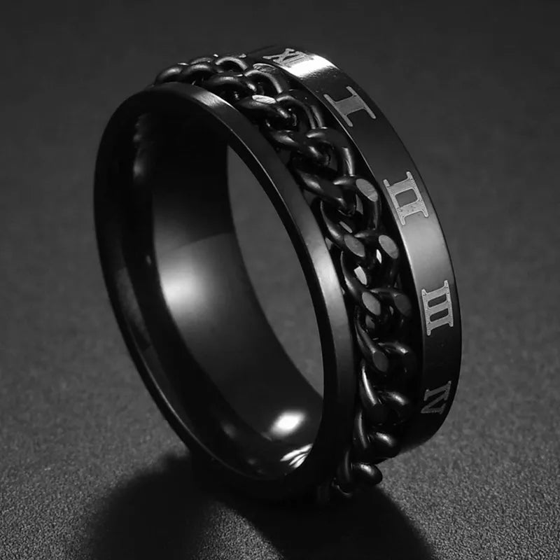 Bague Fidget Rotative en Acier Inoxydable – Chiffres Romains