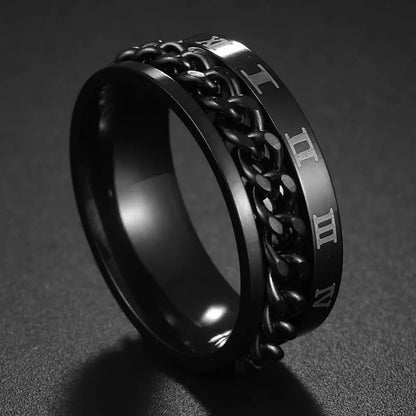 Bague Fidget Rotative en Acier Inoxydable – Chiffres Romains