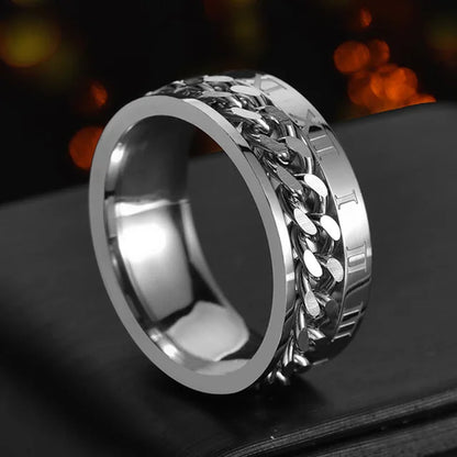 Bague Rotative Chaîne Acier Inoxydable - Bijou Méditation Moderne