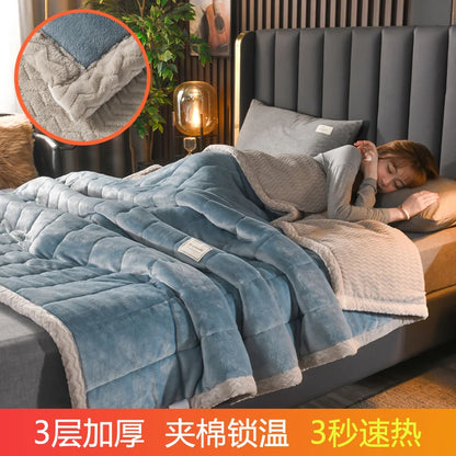 3-Layer Ribbed Velvet Blanket – Warm &amp; Cozy for Winter