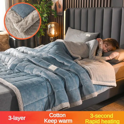 3-Layer Ribbed Velvet Blanket – Warm &amp; Cozy for Winter