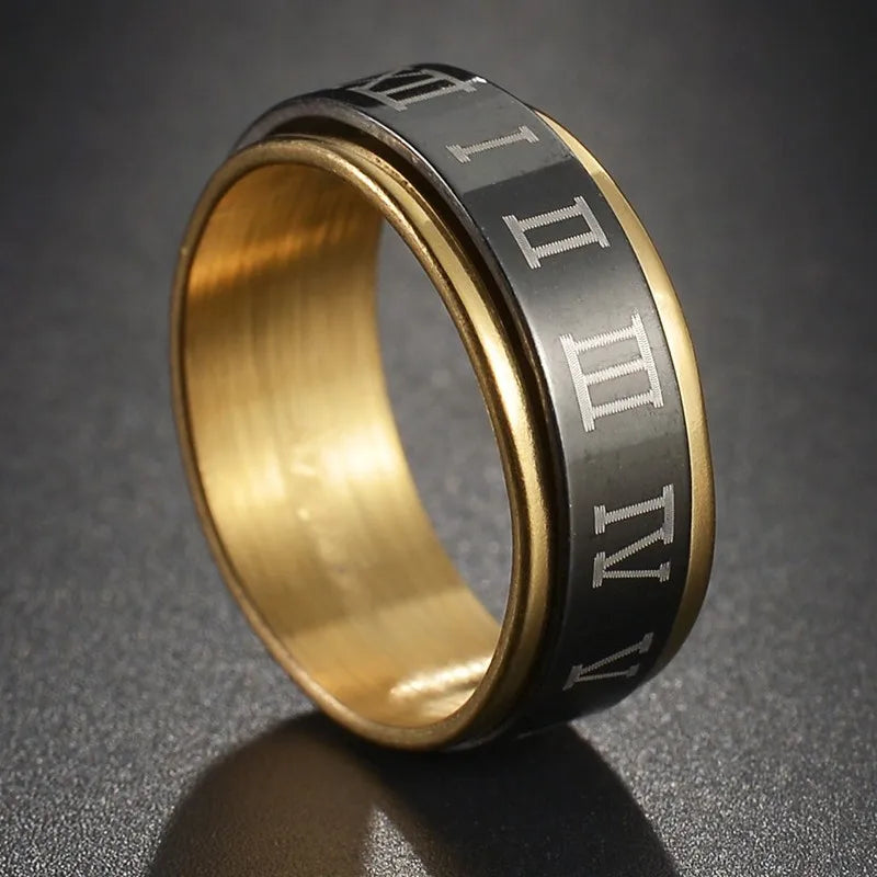 Bague Fidget Rotative en Acier Inoxydable – Chiffres Romains