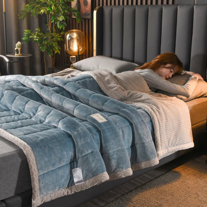 3-Layer Ribbed Velvet Blanket – Warm &amp; Cozy for Winter