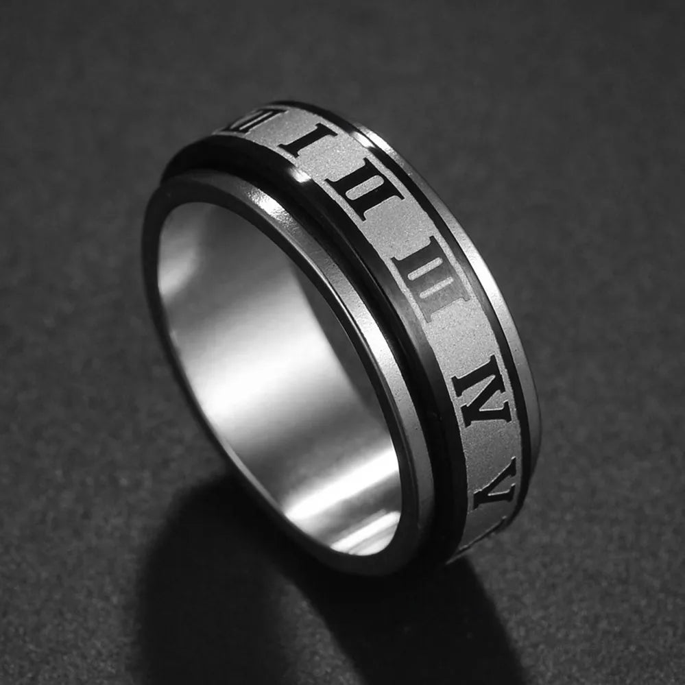 Bague Fidget Rotative en Acier Inoxydable – Chiffres Romains