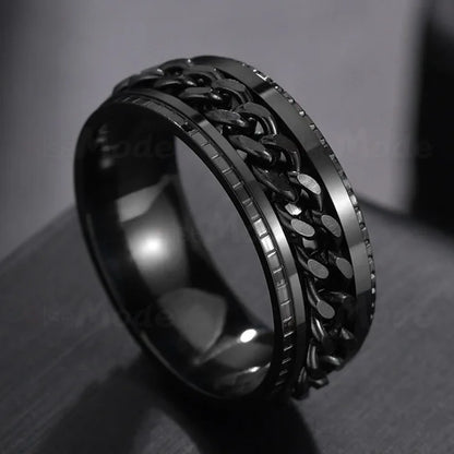 Bague Rotative Chaîne Acier Inoxydable - Bijou Méditation Moderne