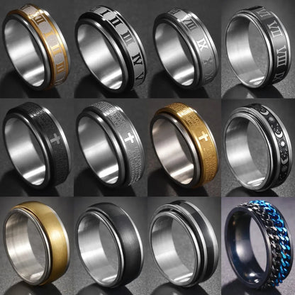 Bague Fidget Rotative en Acier Inoxydable – Chiffres Romains