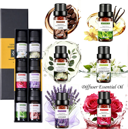 Ensemble 6 Huiles Essentielles Naturelles 10ml - Diffuseur Massage