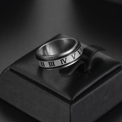 Bague Fidget Rotative en Acier Inoxydable – Chiffres Romains