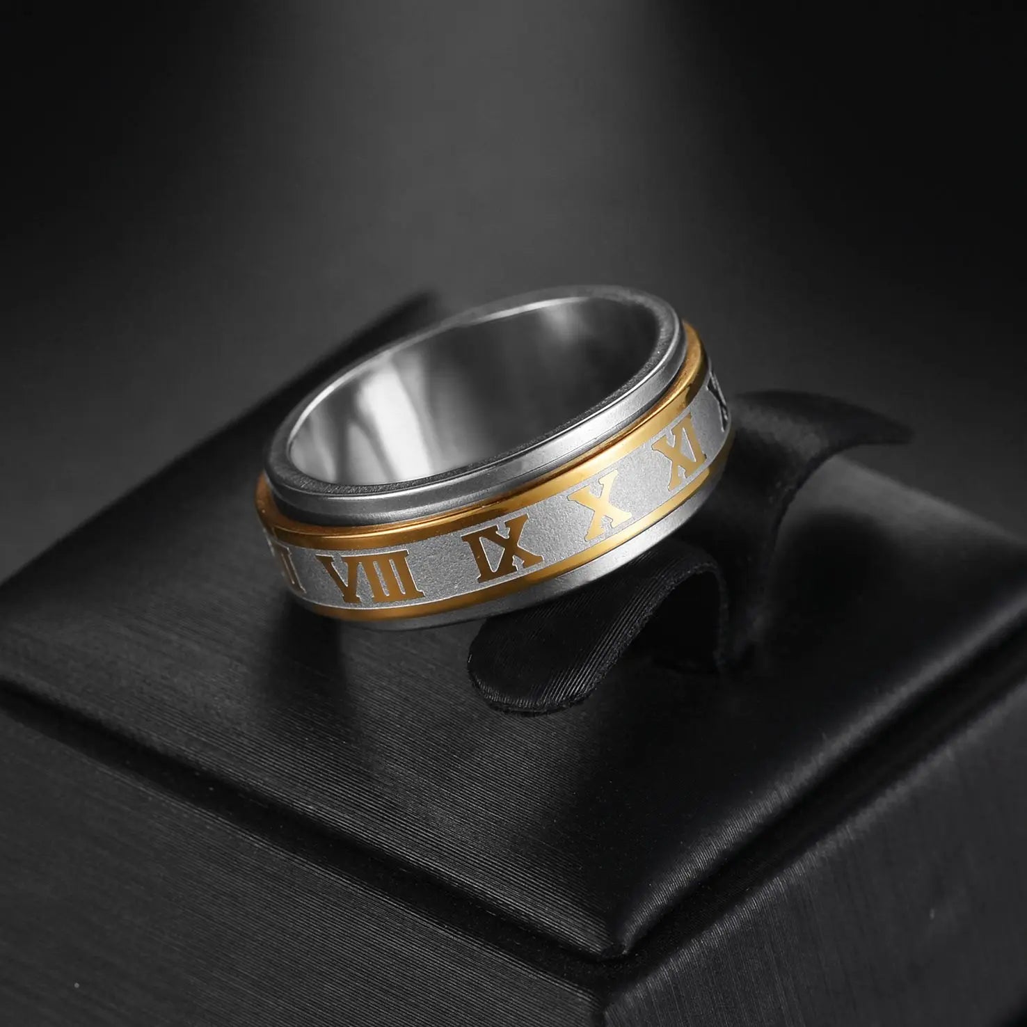 Bague Fidget Rotative en Acier Inoxydable – Chiffres Romains