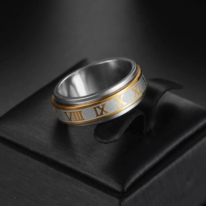 Bague Fidget Rotative en Acier Inoxydable – Chiffres Romains