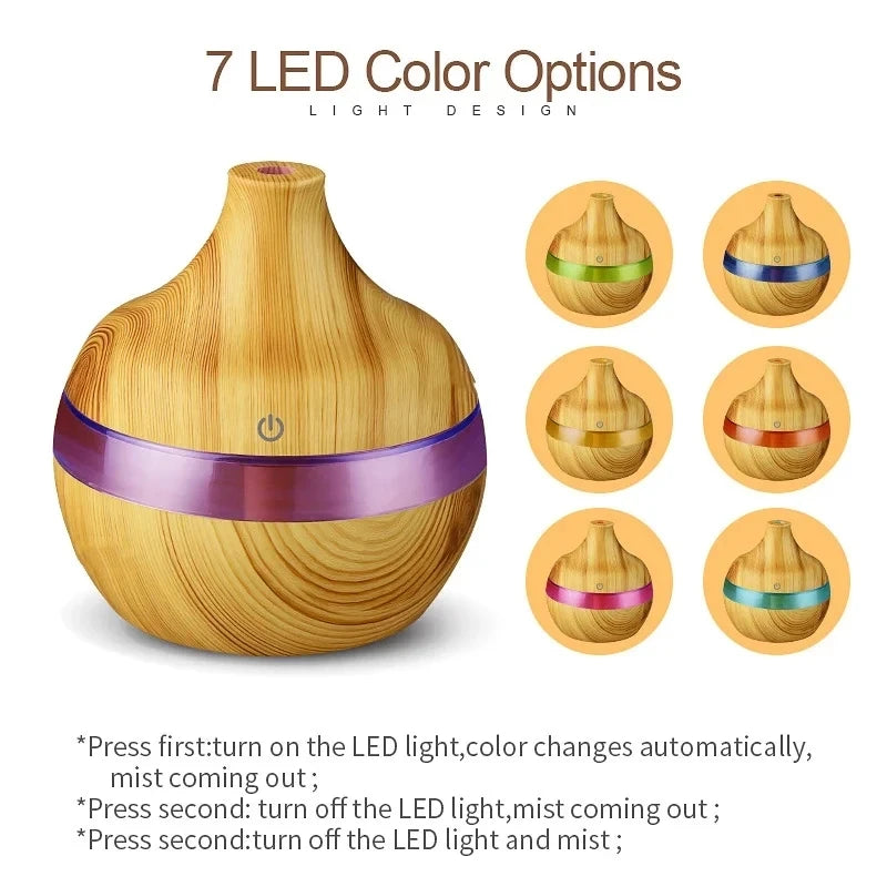 300ml Ultrasonic Wood Grain Humidifier Diffuser – Aromatherapy