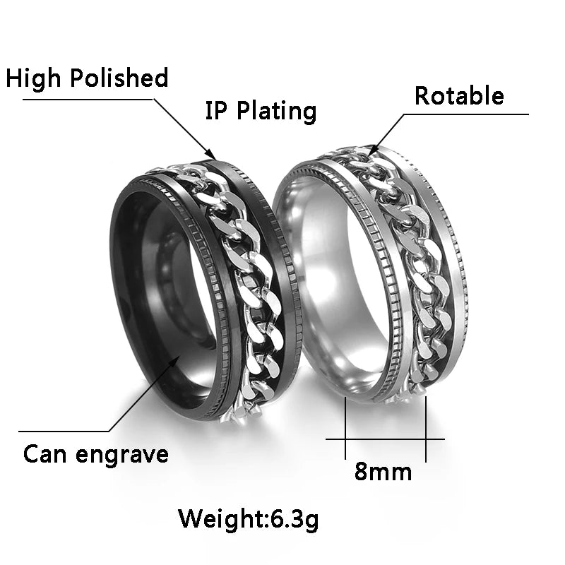 Bague Rotative Chaîne Acier Inoxydable - Bijou Méditation Moderne