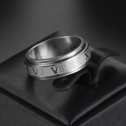 Bague Fidget Rotative en Acier Inoxydable – Chiffres Romains