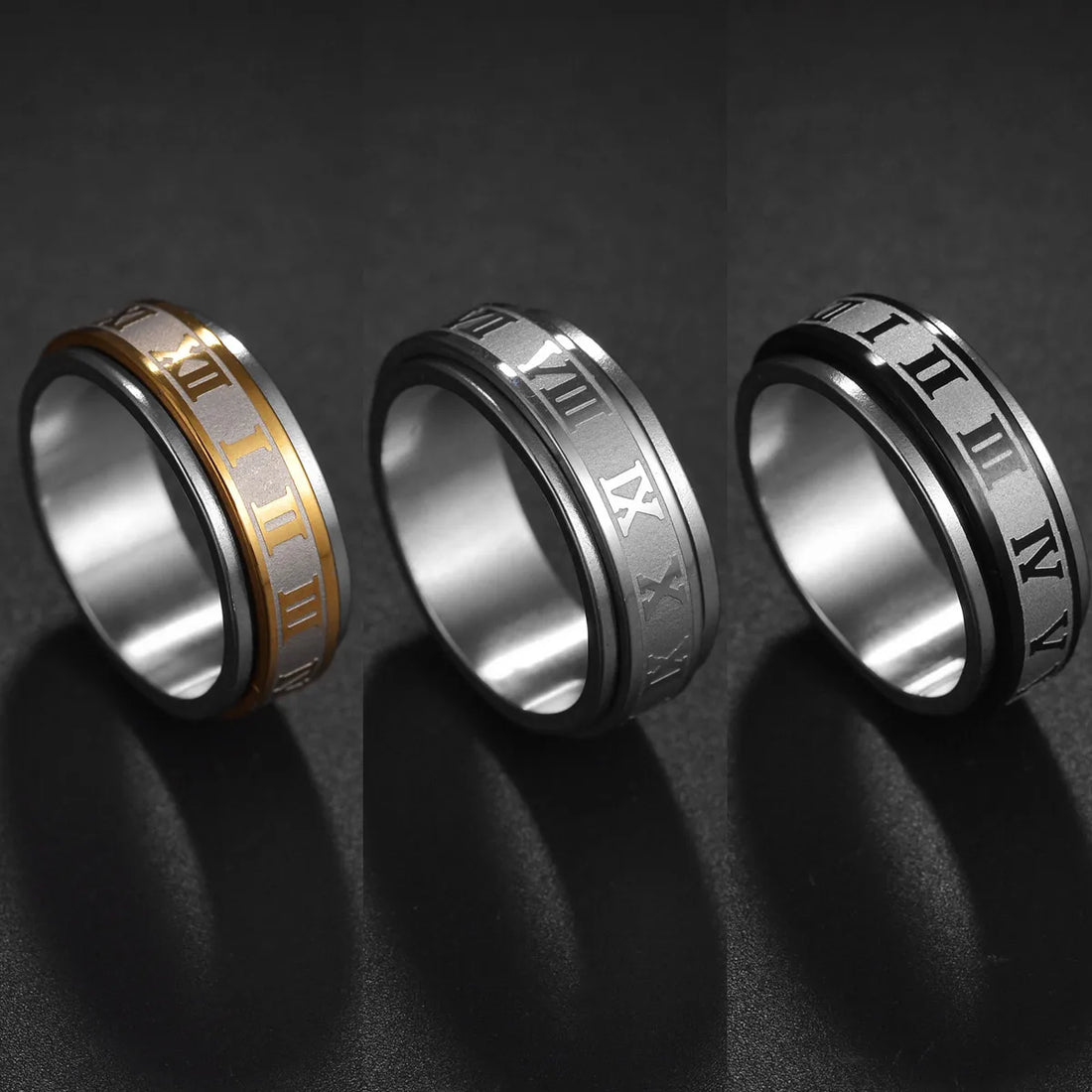 Bague Fidget Rotative en Acier Inoxydable – Chiffres Romains