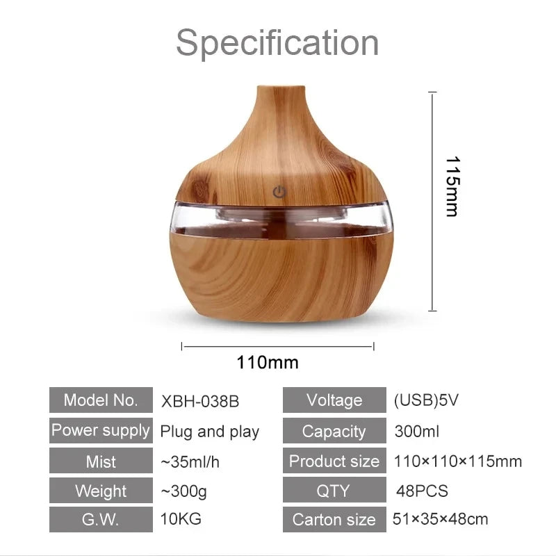 300ml Ultrasonic Wood Grain Humidifier Diffuser – Aromatherapy