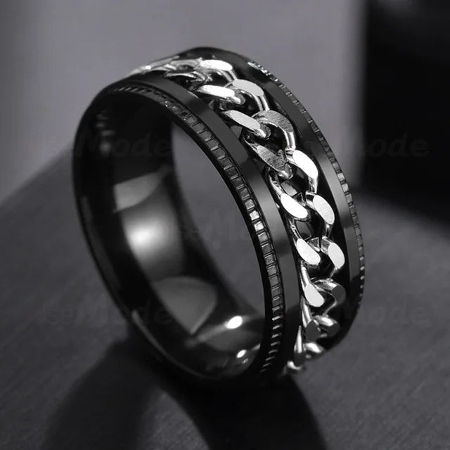 Bague Rotative Chaîne Acier Inoxydable - Bijou Méditation Moderne