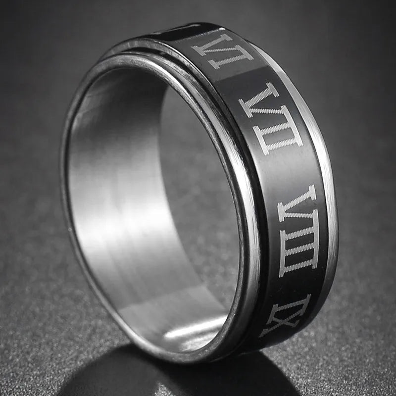 Bague Fidget Rotative en Acier Inoxydable – Chiffres Romains