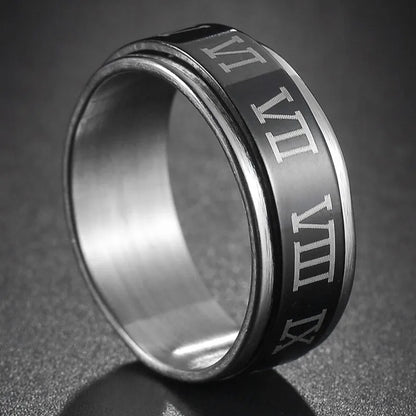 Bague Fidget Rotative en Acier Inoxydable – Chiffres Romains