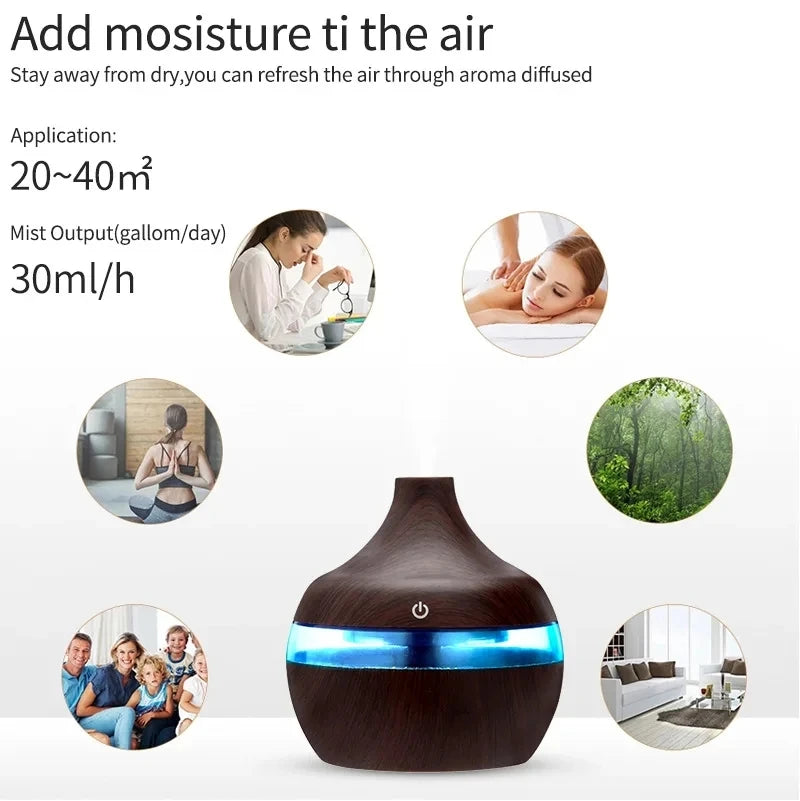 300ml Ultrasonic Wood Grain Humidifier Diffuser – Aromatherapy