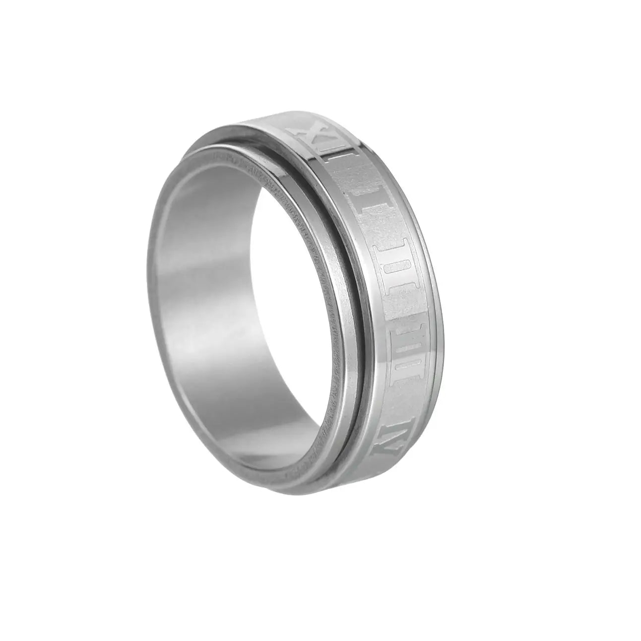 Bague Fidget Rotative en Acier Inoxydable – Chiffres Romains