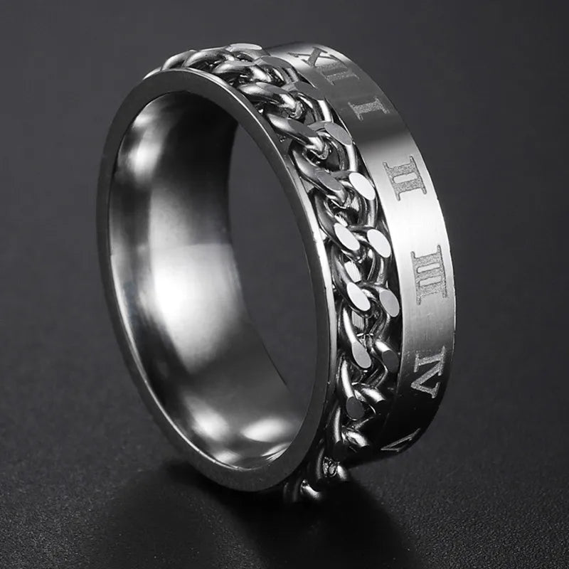 Bague Fidget Rotative en Acier Inoxydable – Chiffres Romains