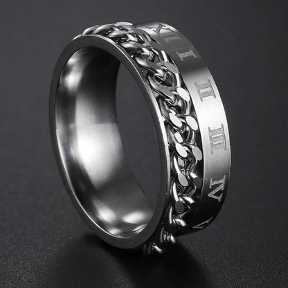 Bague Fidget Rotative en Acier Inoxydable – Chiffres Romains