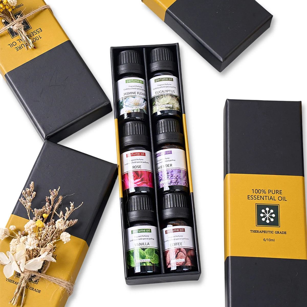 Ensemble 6 Huiles Essentielles Naturelles 10ml - Diffuseur Massage